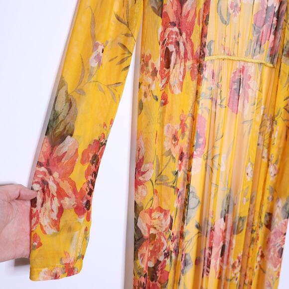 DAYTRIP Floral Print Duster Kimono Yellow Multicolor Mesh Casual Women's M - Picture 7 of 13